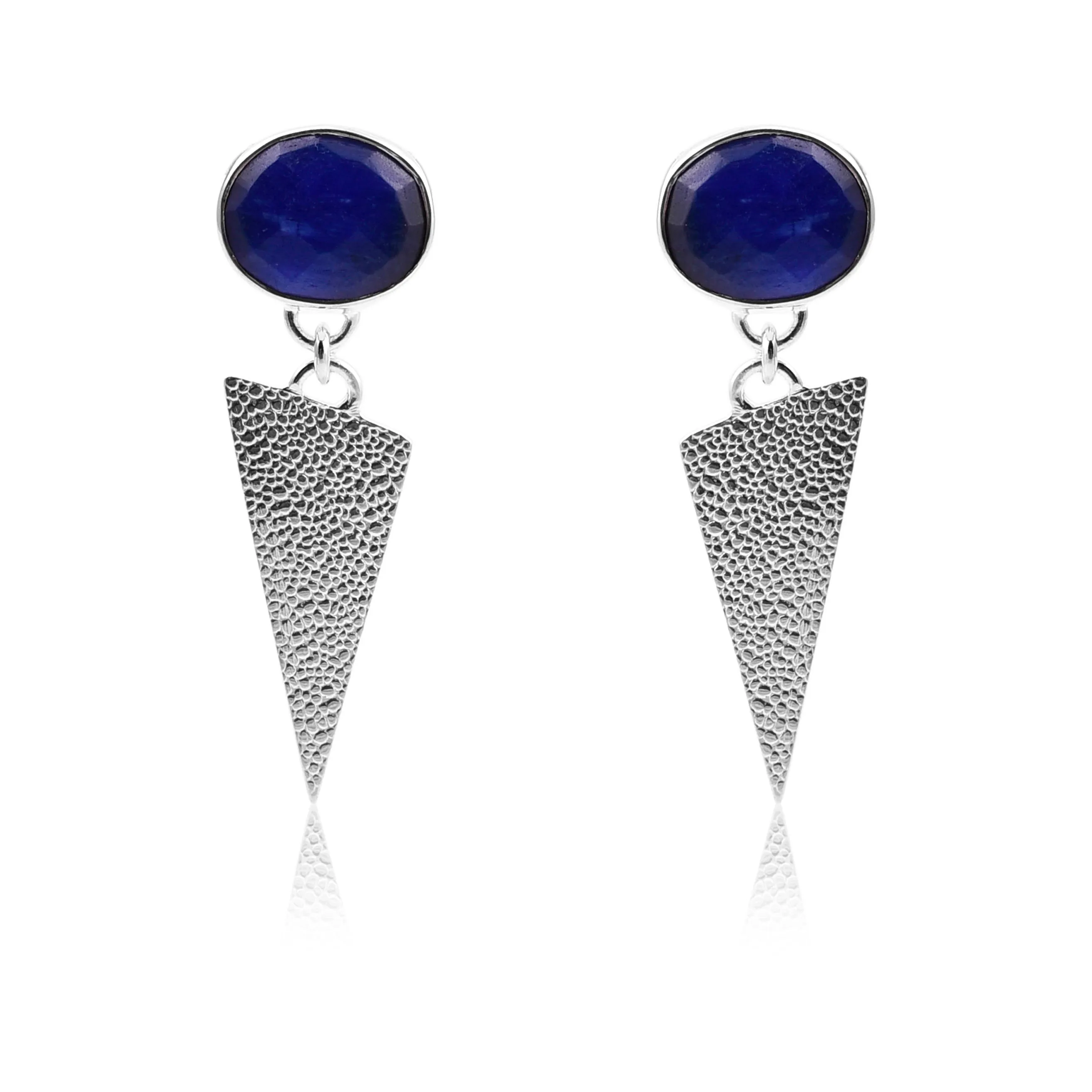 Sapphire Silver Triangle Earrings