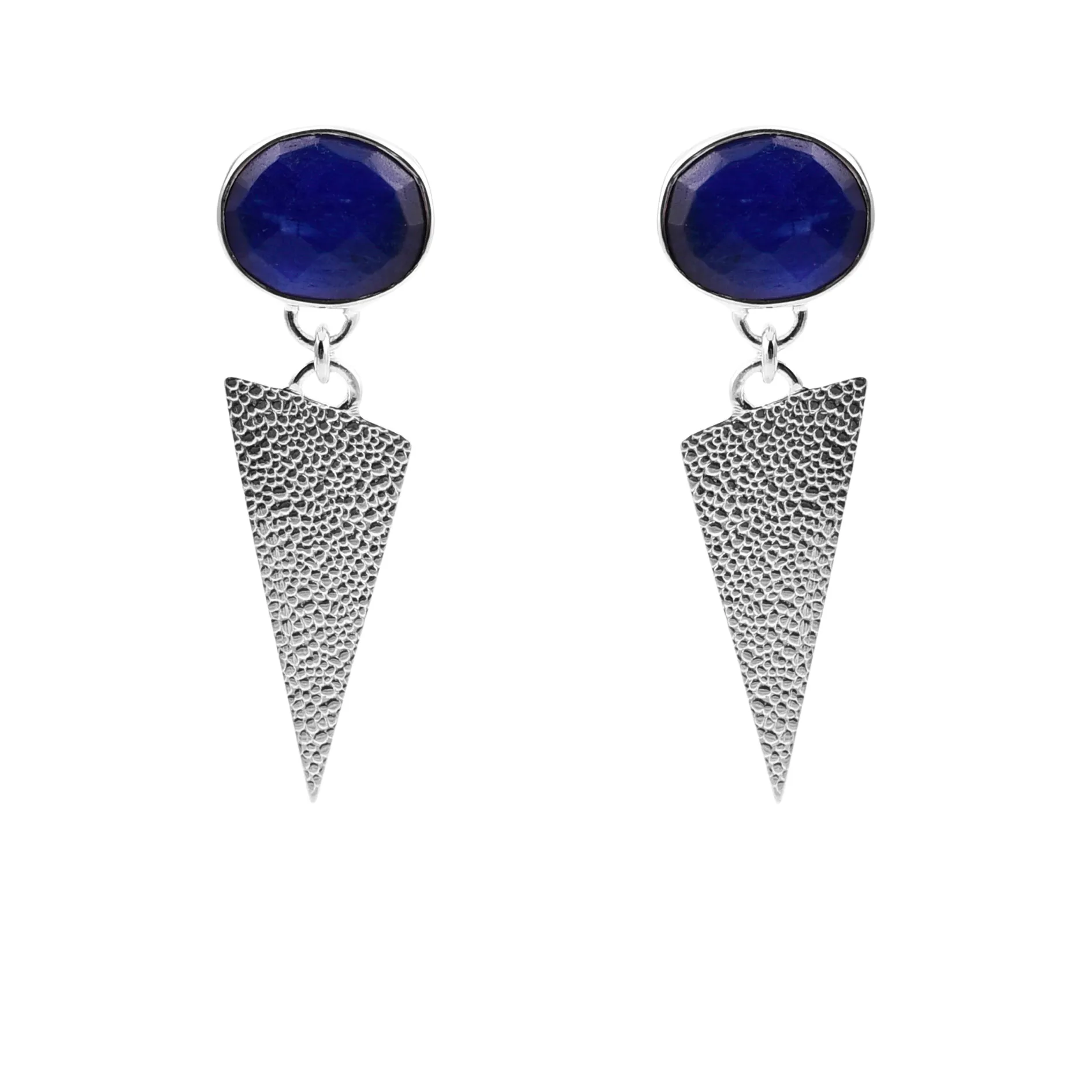 Sapphire Silver Triangle Earrings