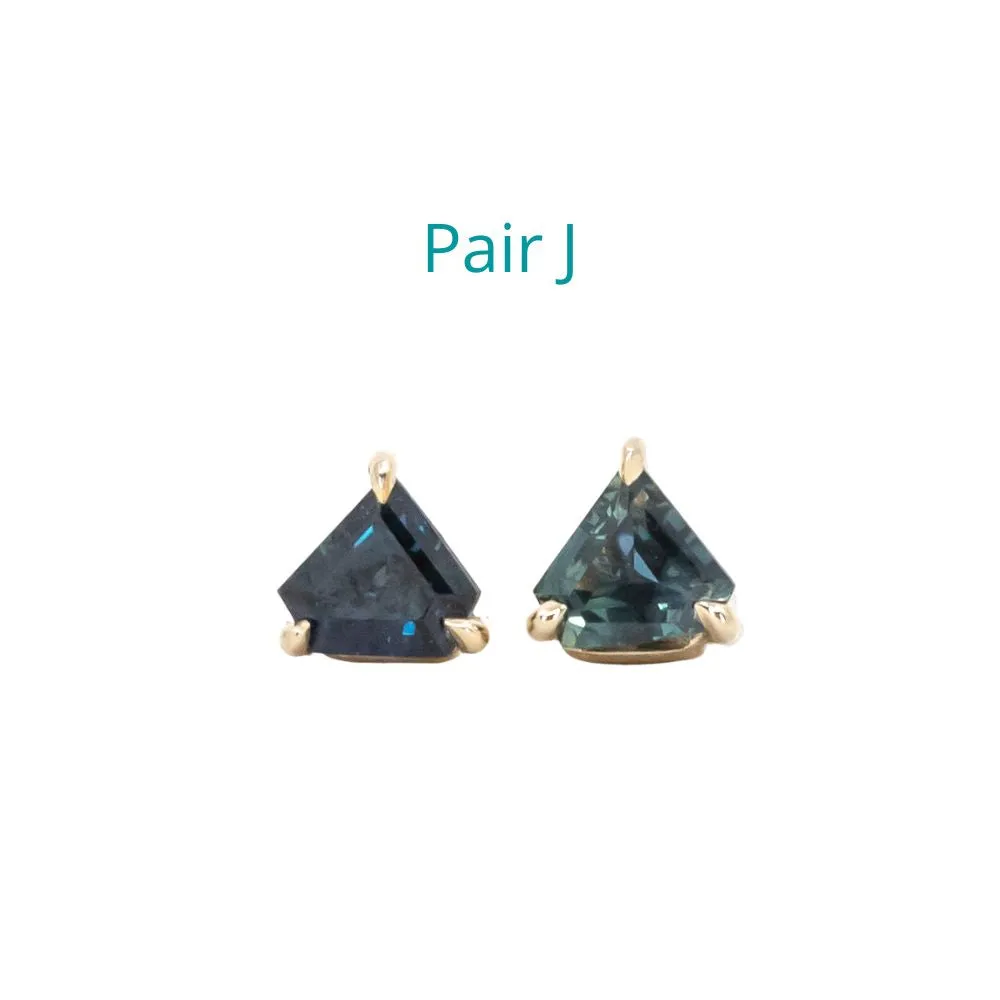 Shield Sapphire Stud Earrings in 14k Yellow Gold