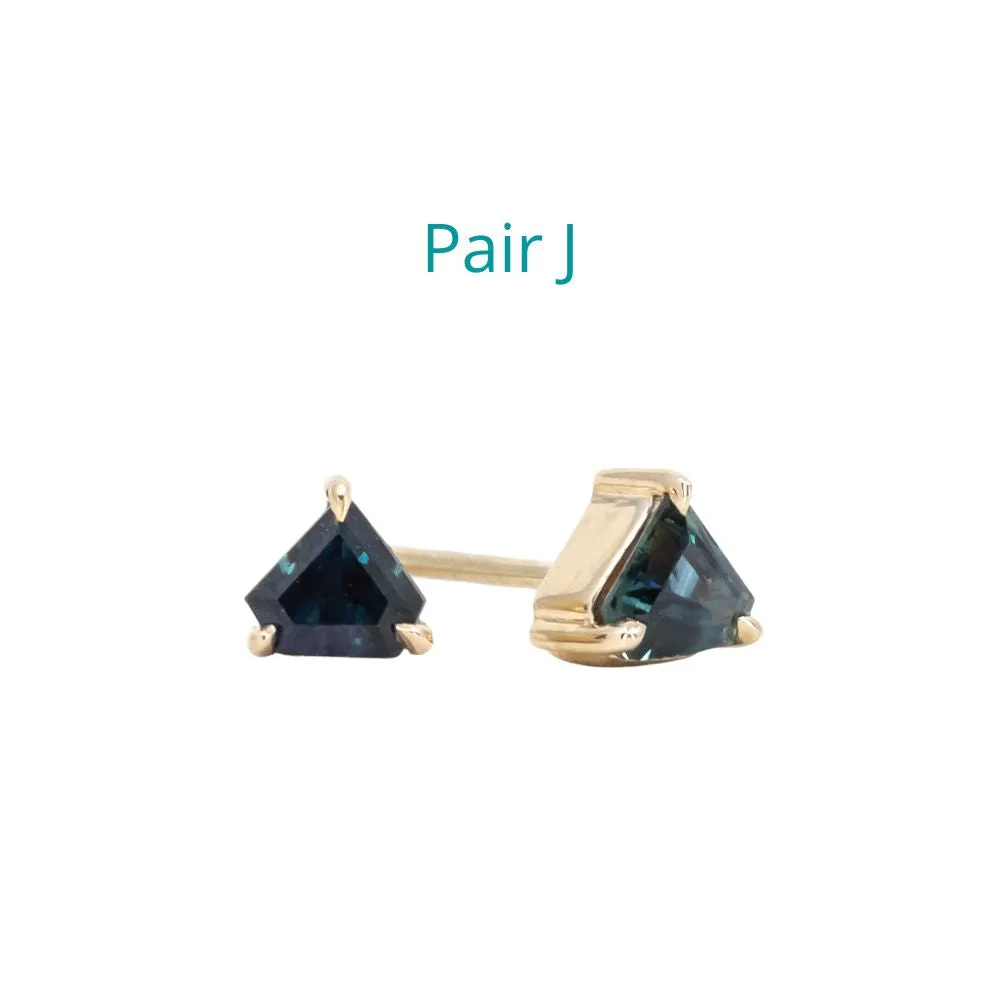 Shield Sapphire Stud Earrings in 14k Yellow Gold