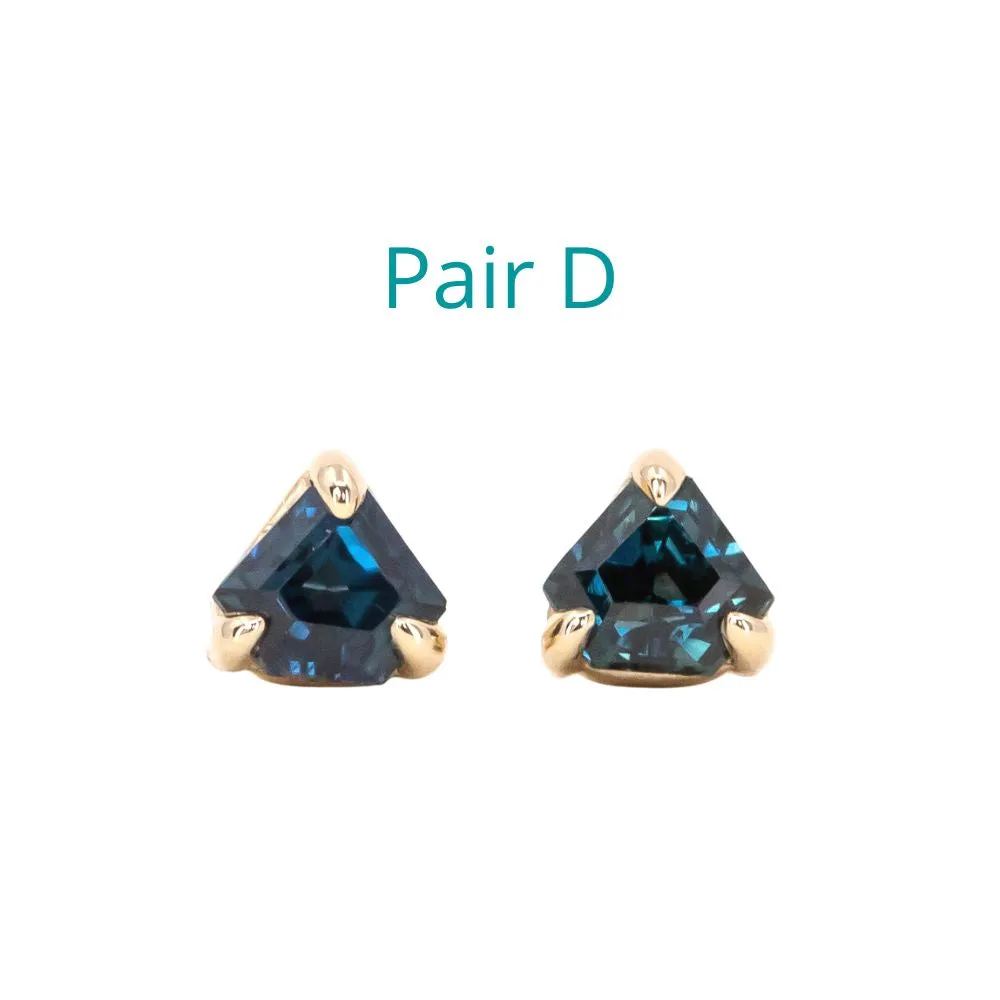 Shield Sapphire Stud Earrings in 14k Yellow Gold