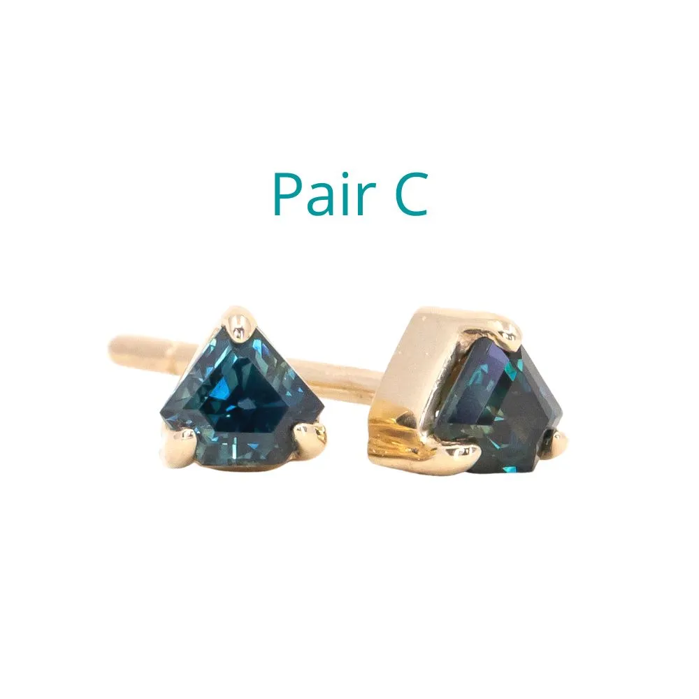 Shield Sapphire Stud Earrings in 14k Yellow Gold