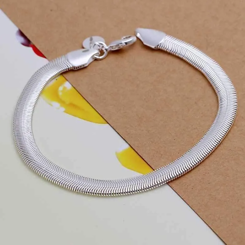 Silken Silver Flat Herringbone Snake Chain Bracelet for Women or Men Special Occasion Birthday Holiday