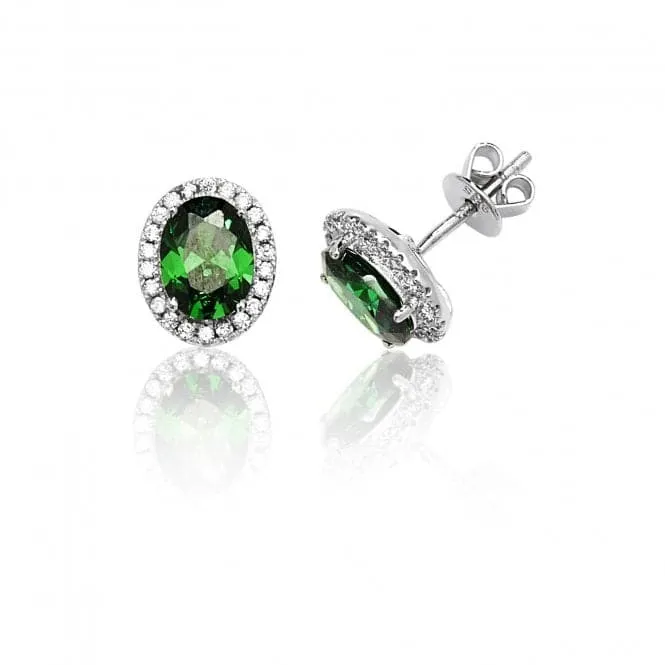 Silver & Co Halo 925 Silver Earrings with Green CZ Stones SEG0025EM