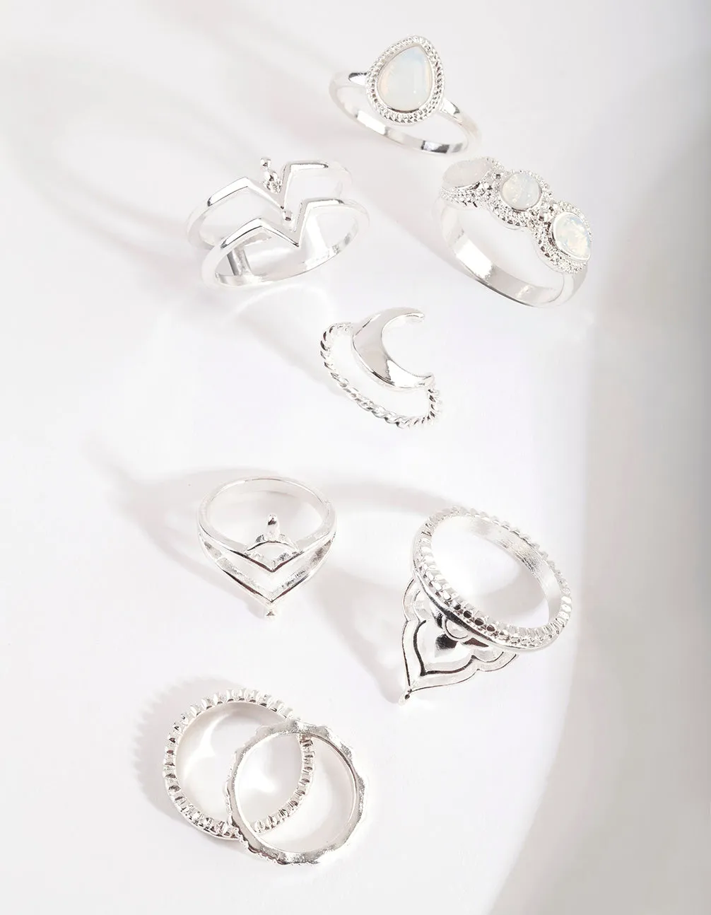 Silver Bohemian Moon Ring 8-Pack