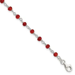 Silver Dark Red CZ Bracelet Fancy Lobster Clasp