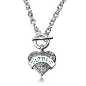 Silver Emerald Green and Canary Yellow Little Pave Heart Charm Toggle Necklace