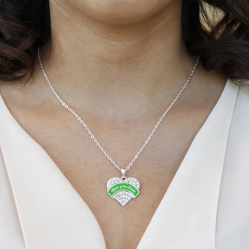 Silver Emerald Green Mom of the Bride Pave Heart Charm Classic Necklace