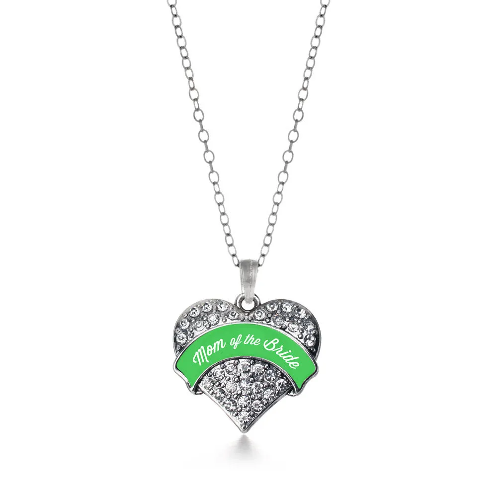 Silver Emerald Green Mom of the Bride Pave Heart Charm Classic Necklace