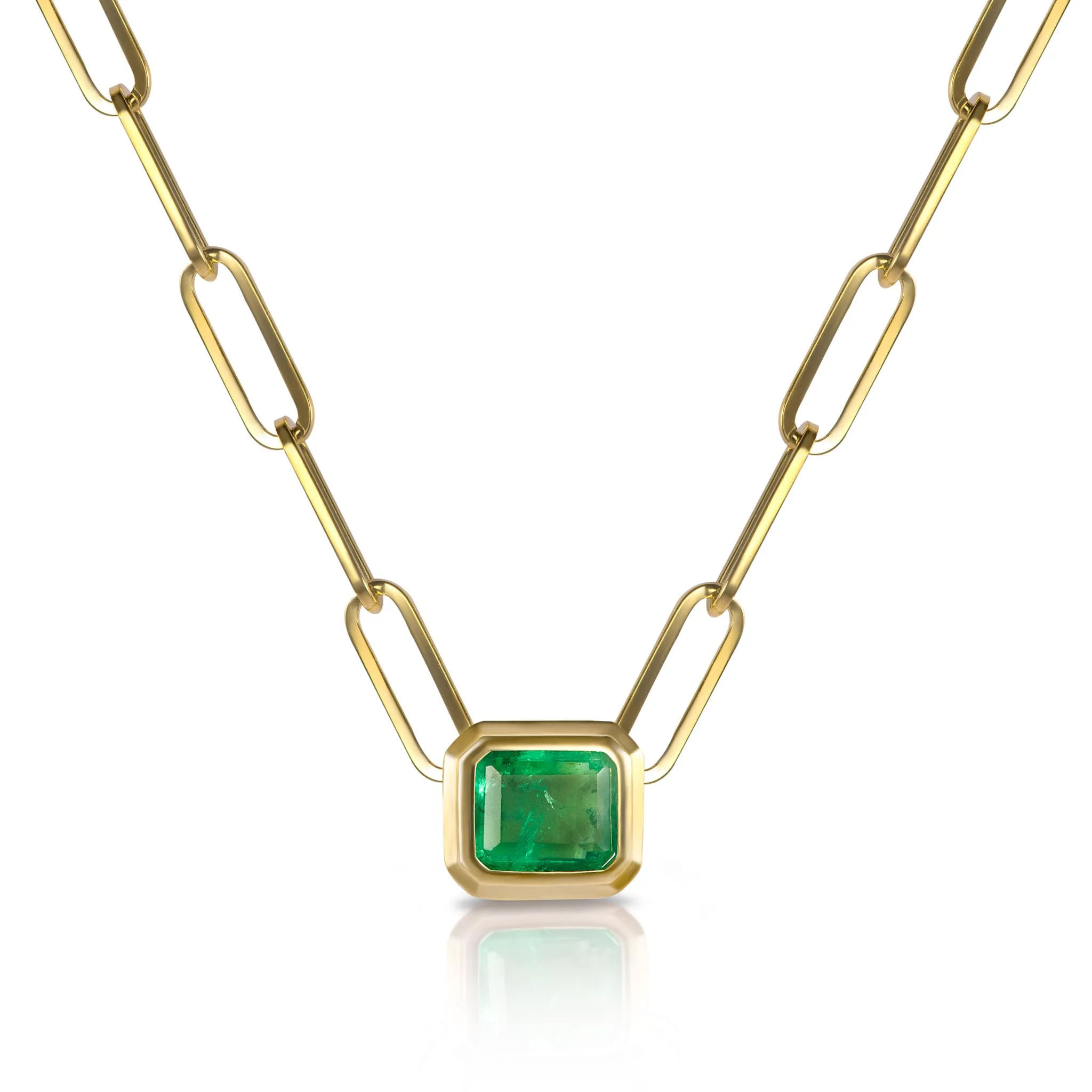 Silver gold plated emerald bezel paperclip chain necklace