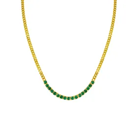 Silver gold plated tennis style emerald link necklace