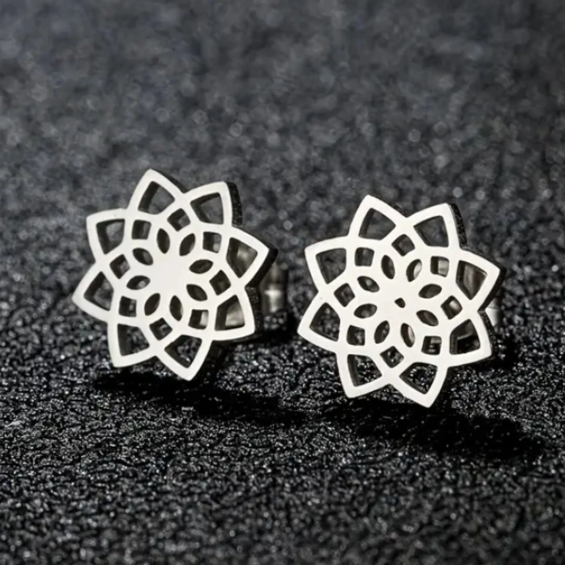 Silver Seed of Life Mandala Stud Earrings