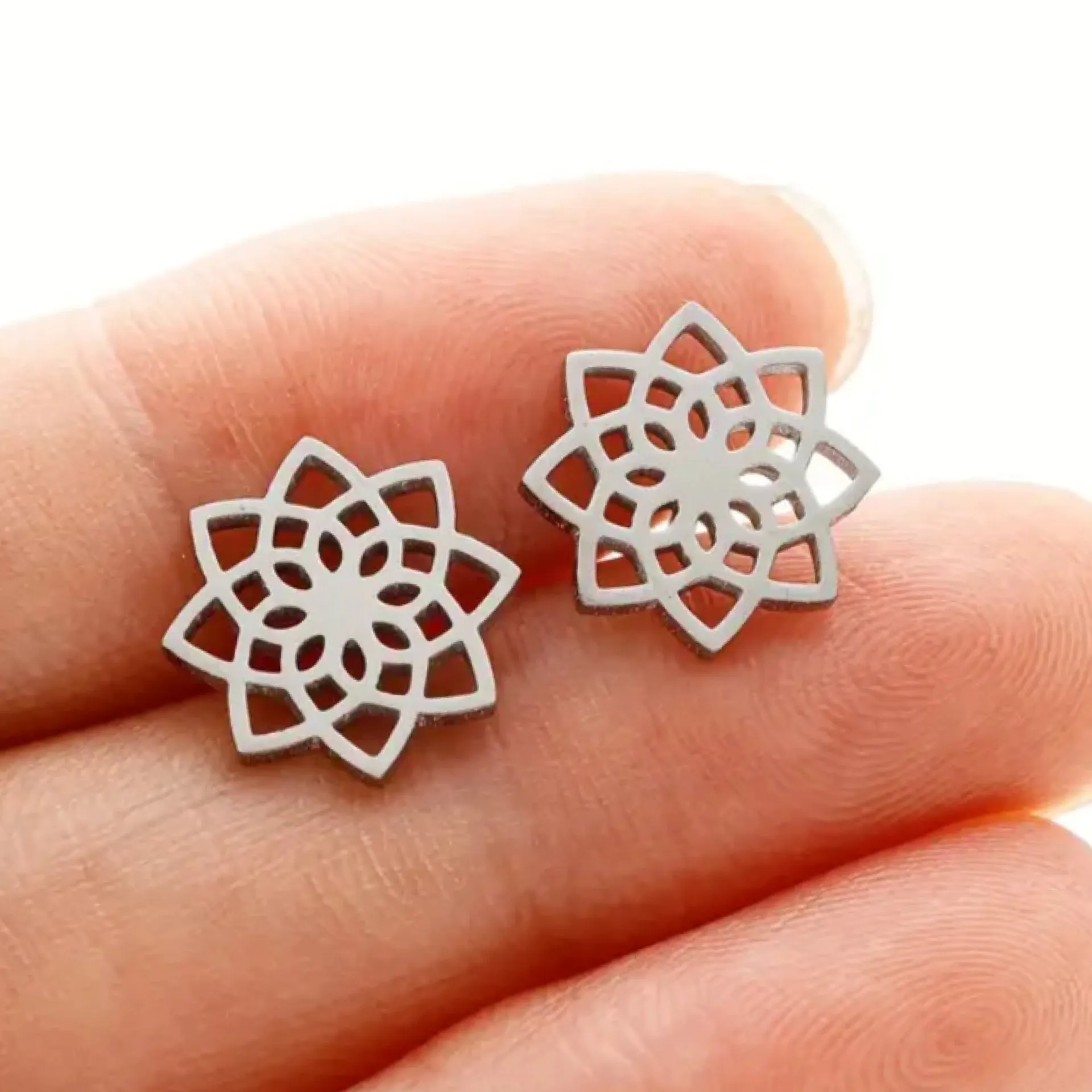 Silver Seed of Life Mandala Stud Earrings