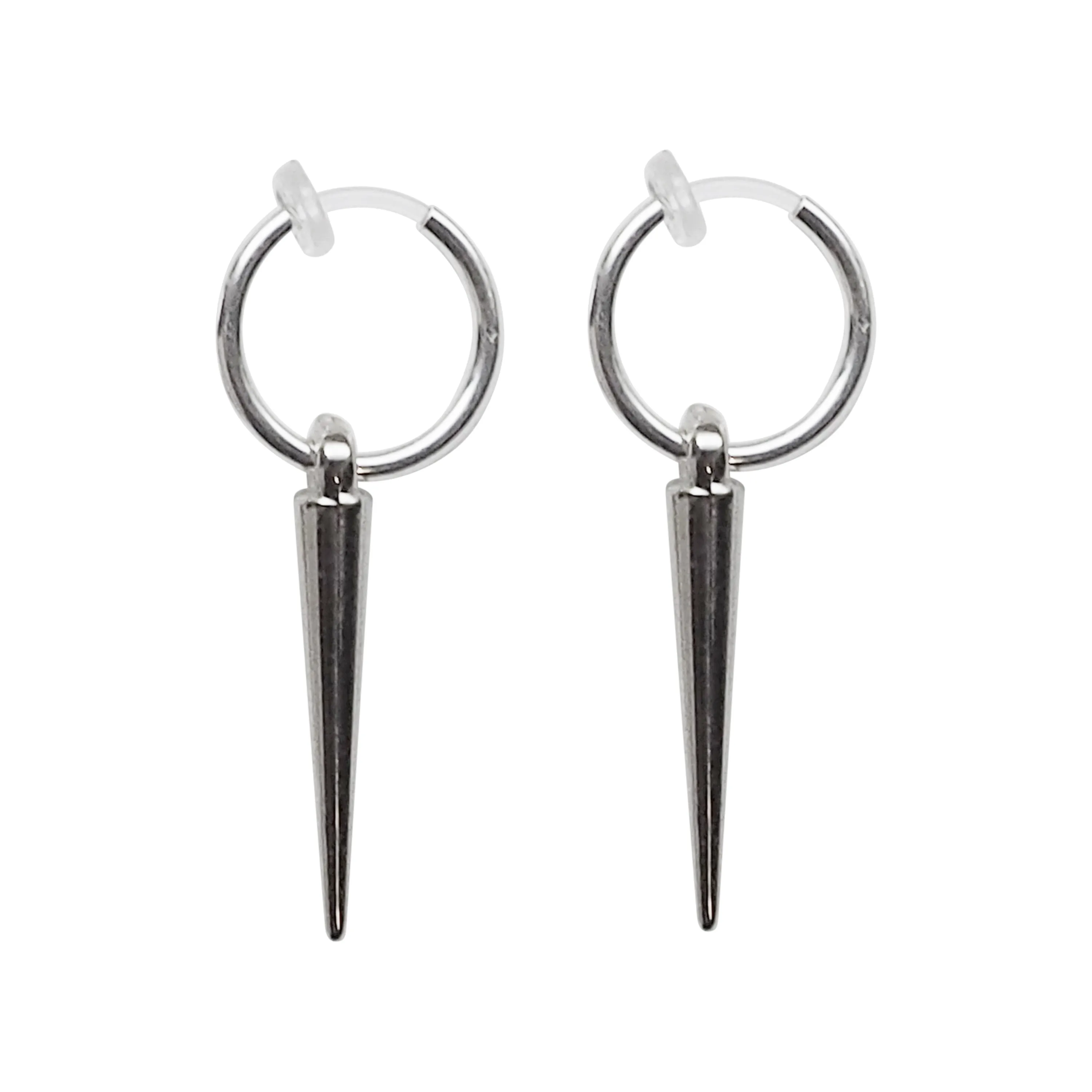 Silver Spike Resin Clip On Hoop Earrings