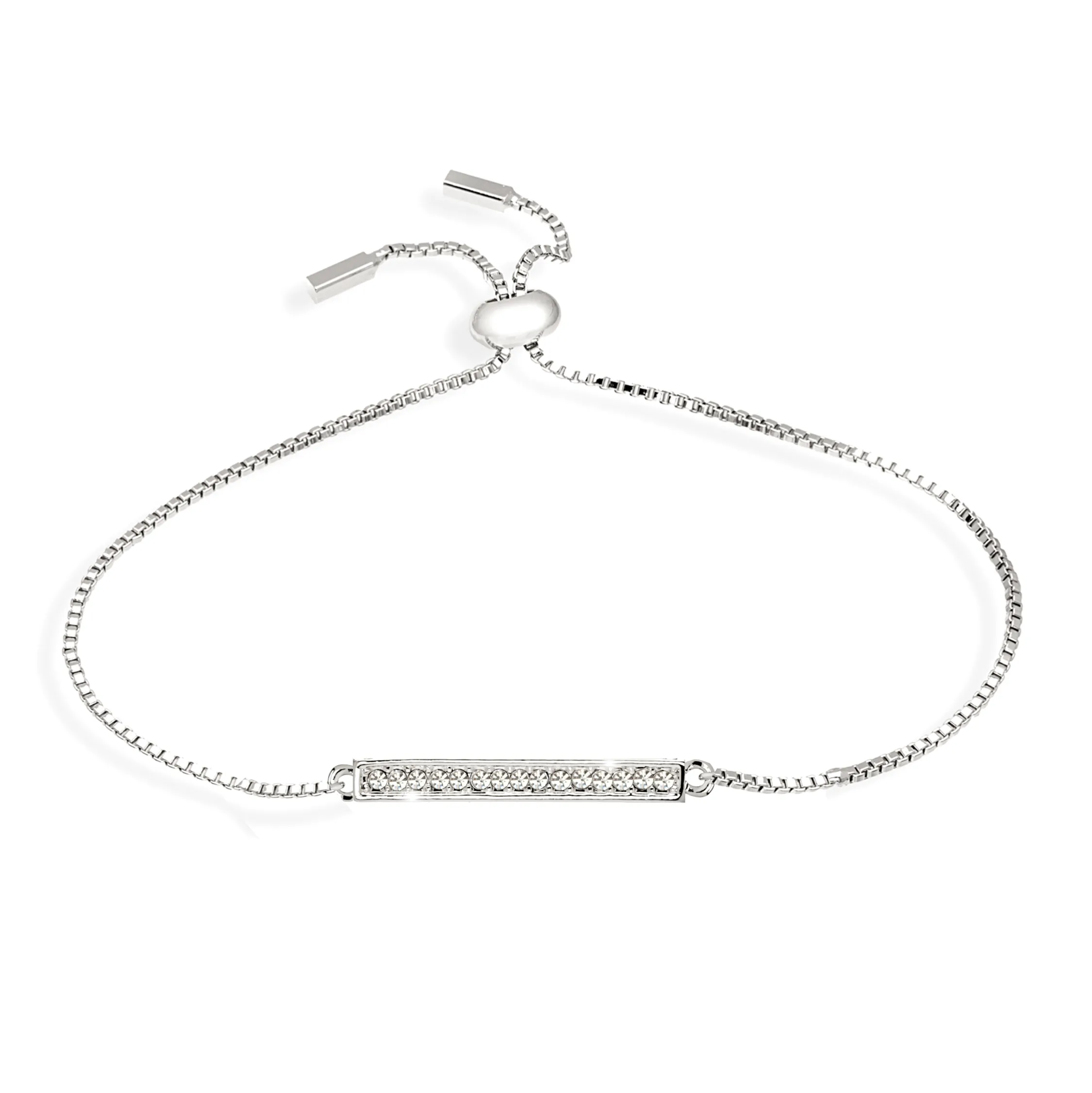 Silvertone Clear Swarovski Crystal Bar Bracelet - On Holiday Card