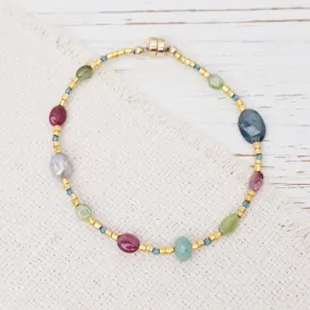 Single Strand Gold Glass Tourmaline Mix Magnetic Bracelet