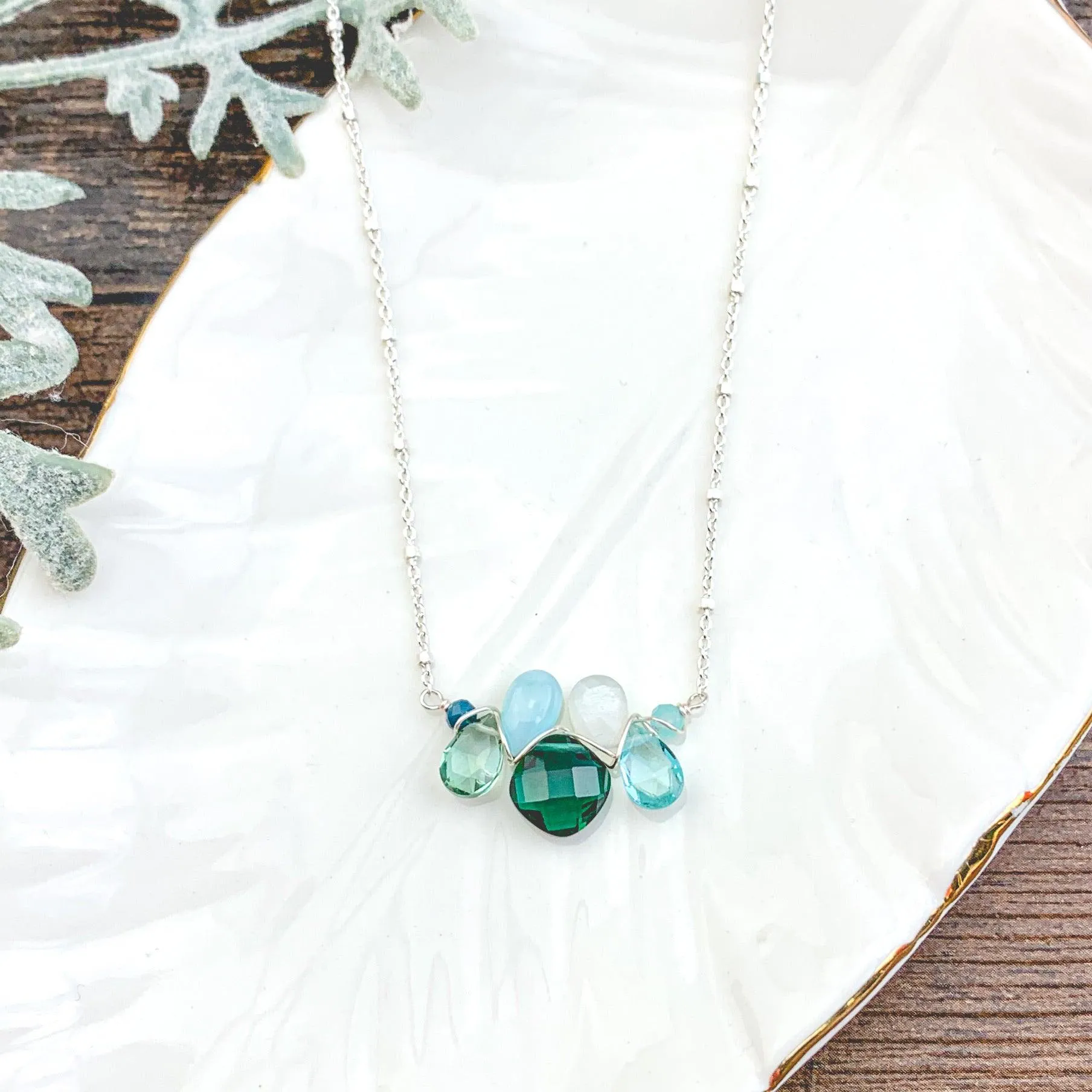 Siren Emerald and Larimar Mini Katie Necklace