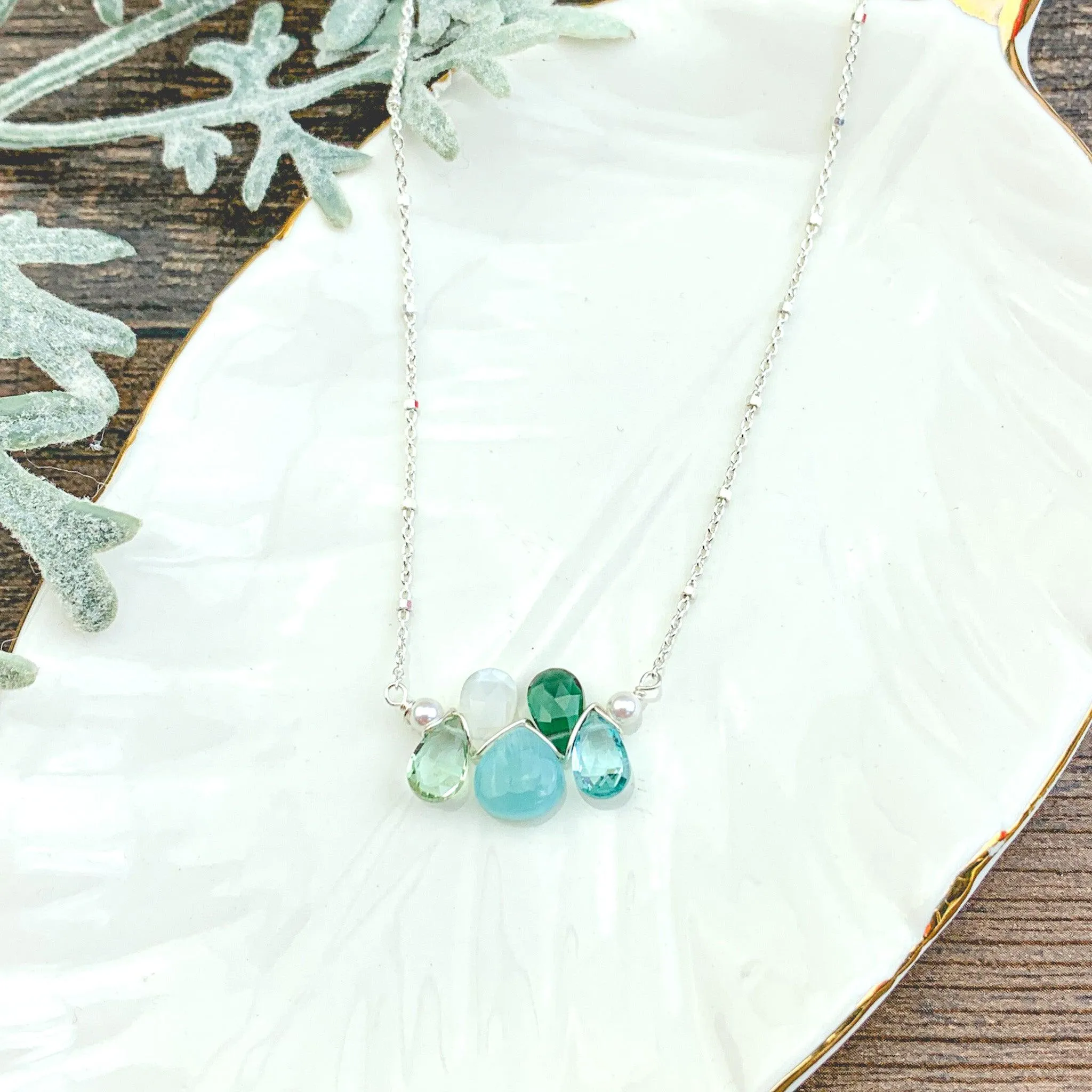 Siren Emerald and Larimar Mini Katie Necklace