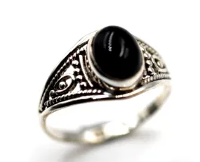 Size Q Genuine Sterling Silver Oval Filigree Black Onyx Ring