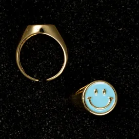 Smiley Face Enamel Ring - Blue