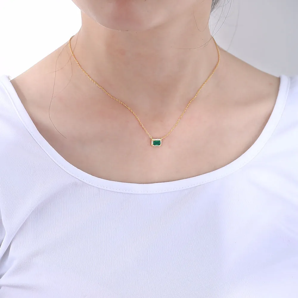 Soleste Halo Emerald Zircon Pendant Sterling Silver Collarbone Necklace for Women