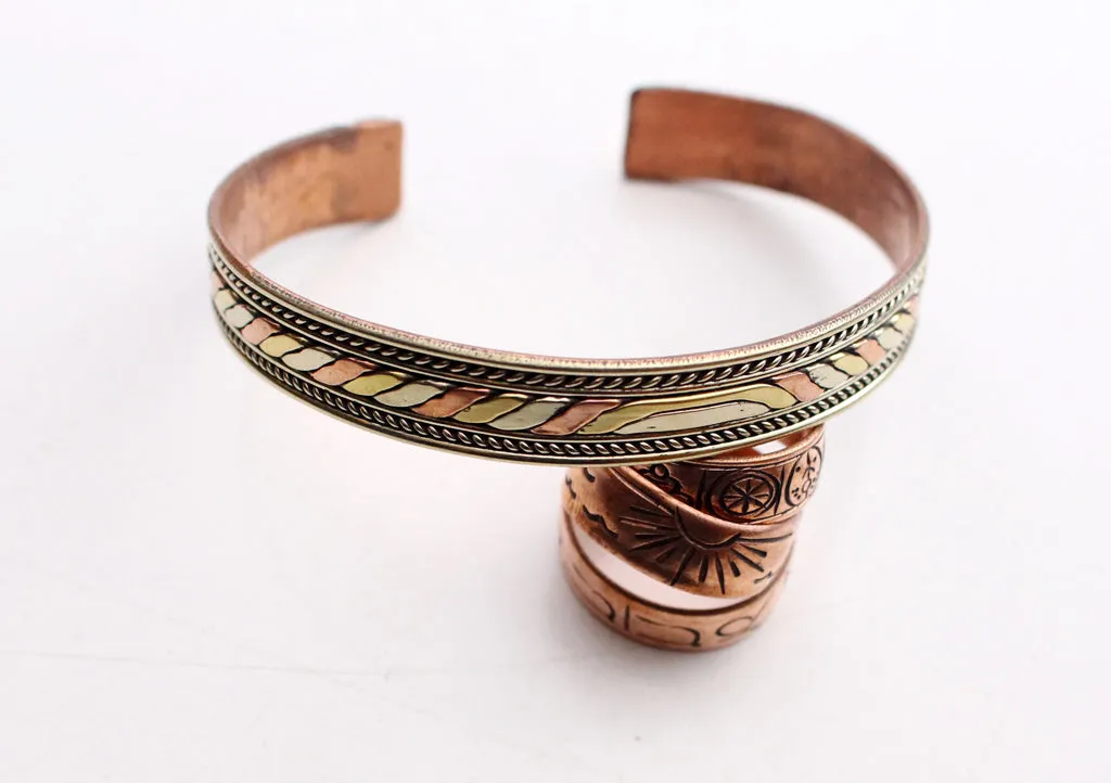 Solid Copper Meditation Open Cuff Bracelet, Wrist Copper Bangle