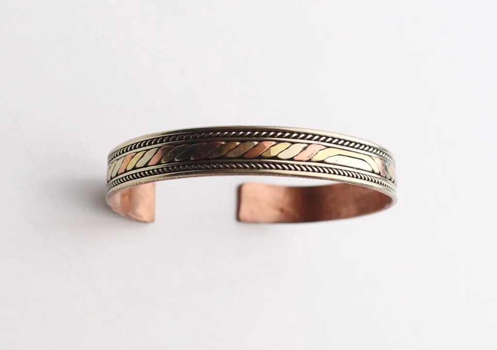 Solid Copper Meditation Open Cuff Bracelet, Wrist Copper Bangle