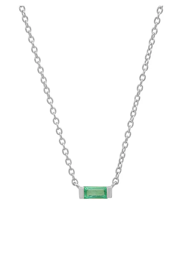 Solitare Emerald Baguette Necklace