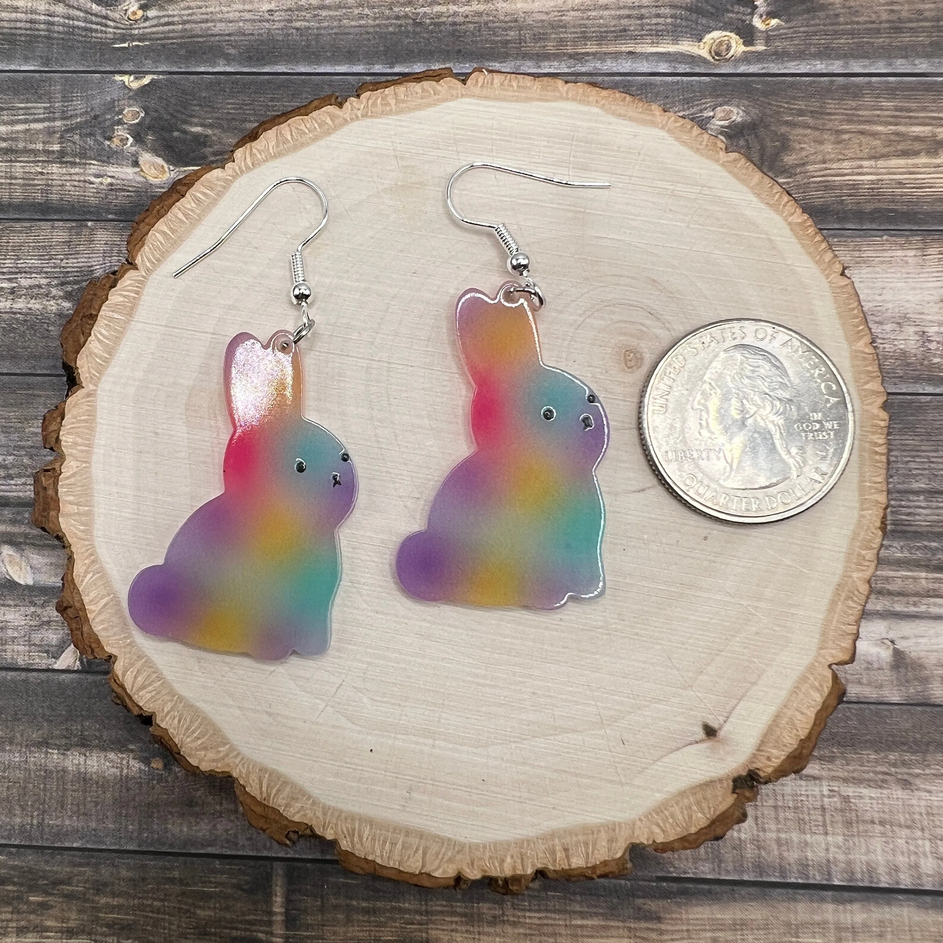 Spring Easter Bunny  Earrings - Multicolor Acrylic Animal - Clearance