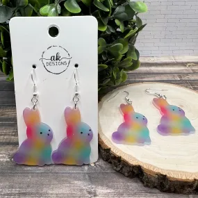 Spring Easter Bunny  Earrings - Multicolor Acrylic Animal - Clearance