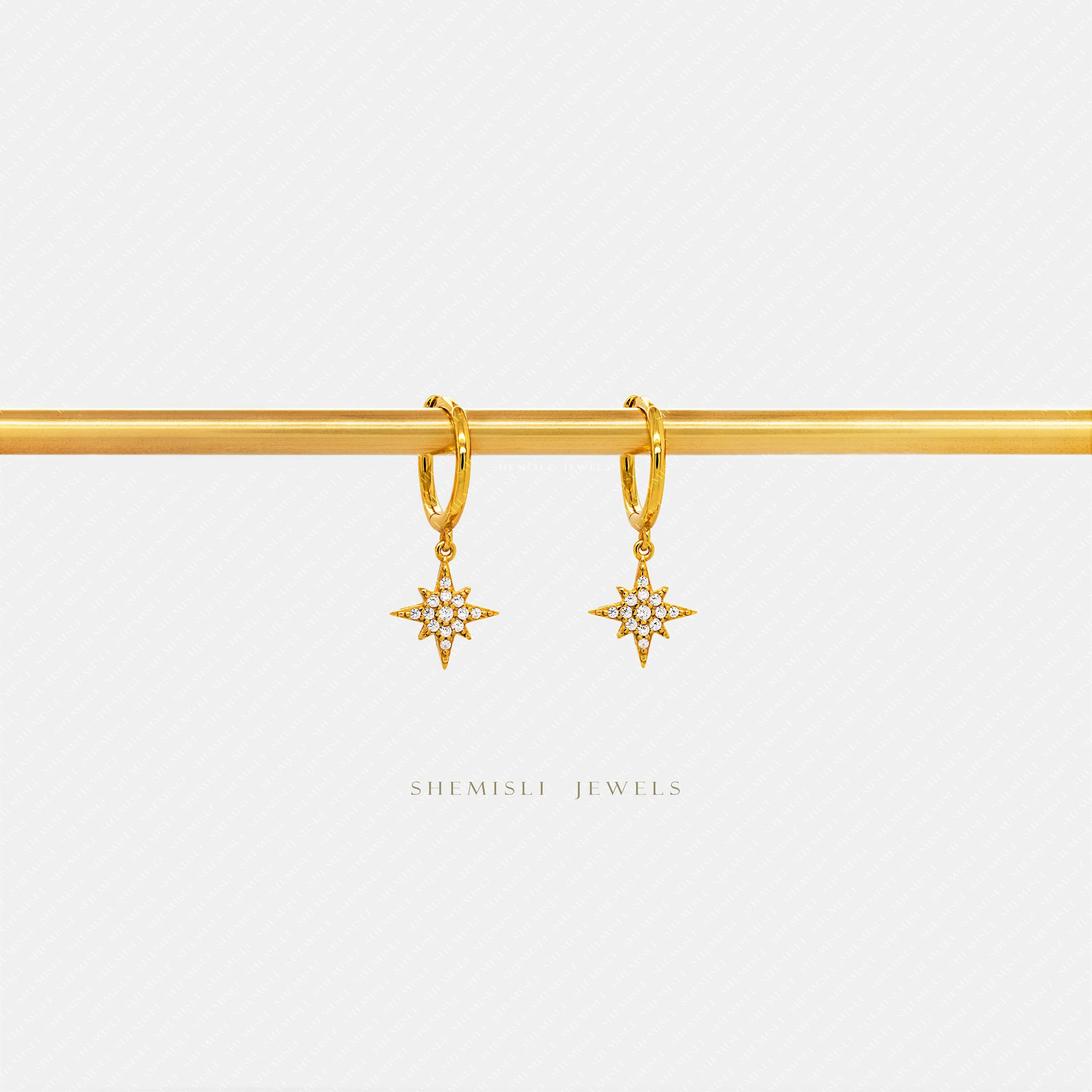 Star Hoop Earrings, Pave CZ Drop Huggies, Gold, Silver SHEMISLI - SH424 (plain hoop) SH113 (cz hoop)