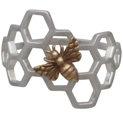 Sterling Honeycomb Ring with Bronze Bee