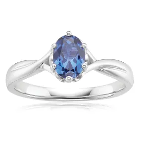 Sterling Silver 7x5mm Oval Cut Created Sapphire Ring