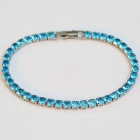 Sterling Silver Blue Aquamarine Oval Cut Petite Tennis Bracelet