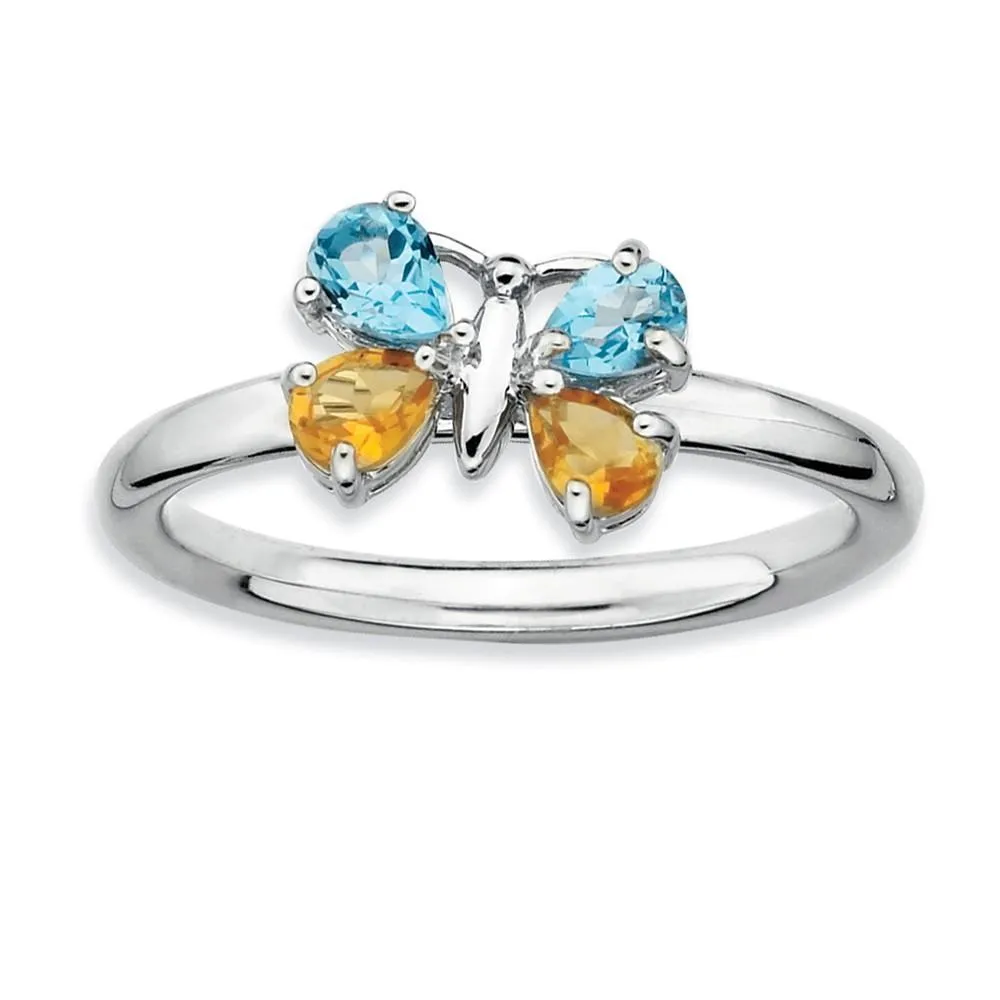 Sterling Silver Blue Topaz/Citrine Butterfly Ring