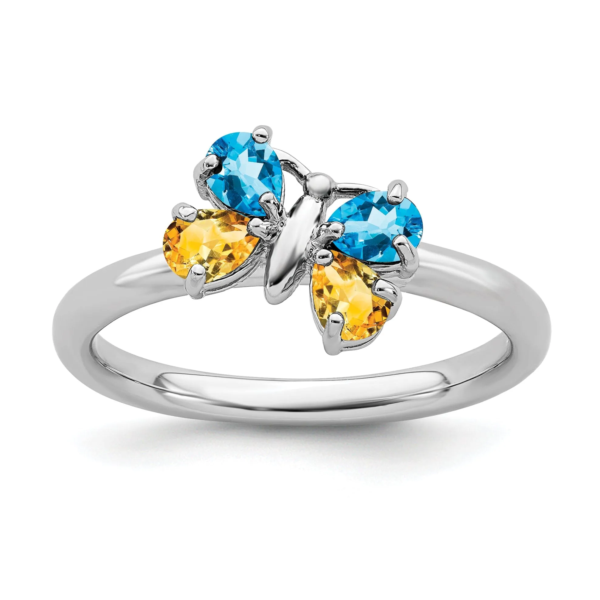 Sterling Silver Blue Topaz/Citrine Butterfly Ring