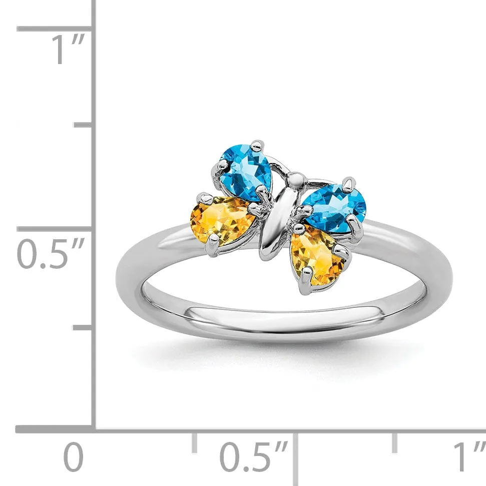 Sterling Silver Blue Topaz/Citrine Butterfly Ring