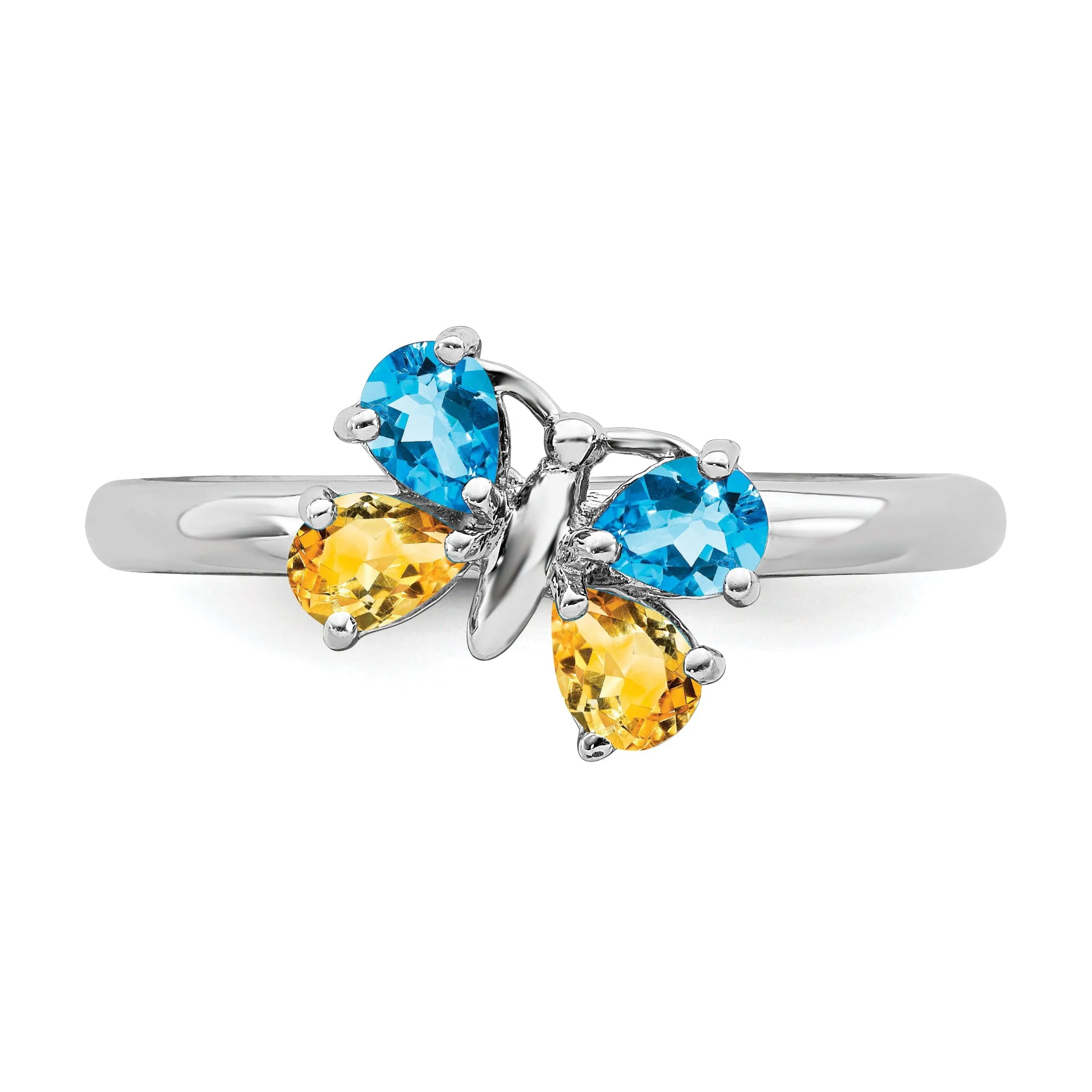 Sterling Silver Blue Topaz/Citrine Butterfly Ring