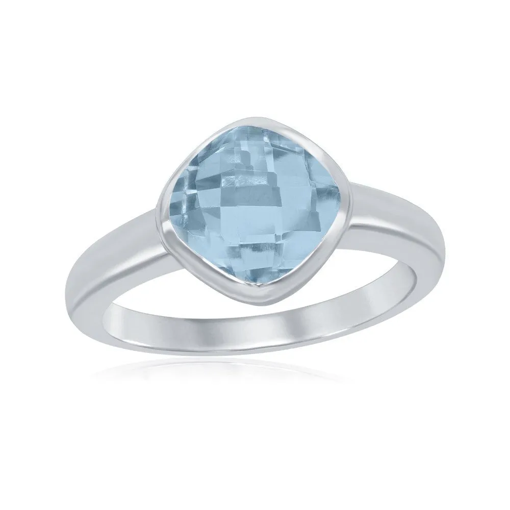 Sterling Silver Checkerboard Cut Blue Topaz Ring, Size 9 (97633)