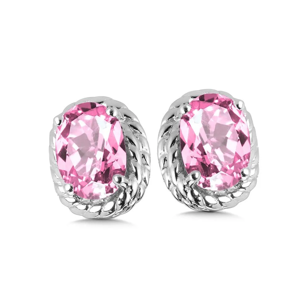 STERLING SILVER CREATED PINK SAPPHIRE EARRING