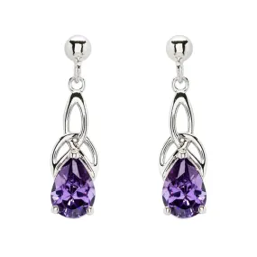 Sterling Silver Cubic Zirconia Amethyst Trinity Knot Earrings