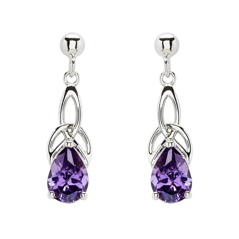 Sterling Silver Cubic Zirconia Amethyst Trinity Knot Earrings