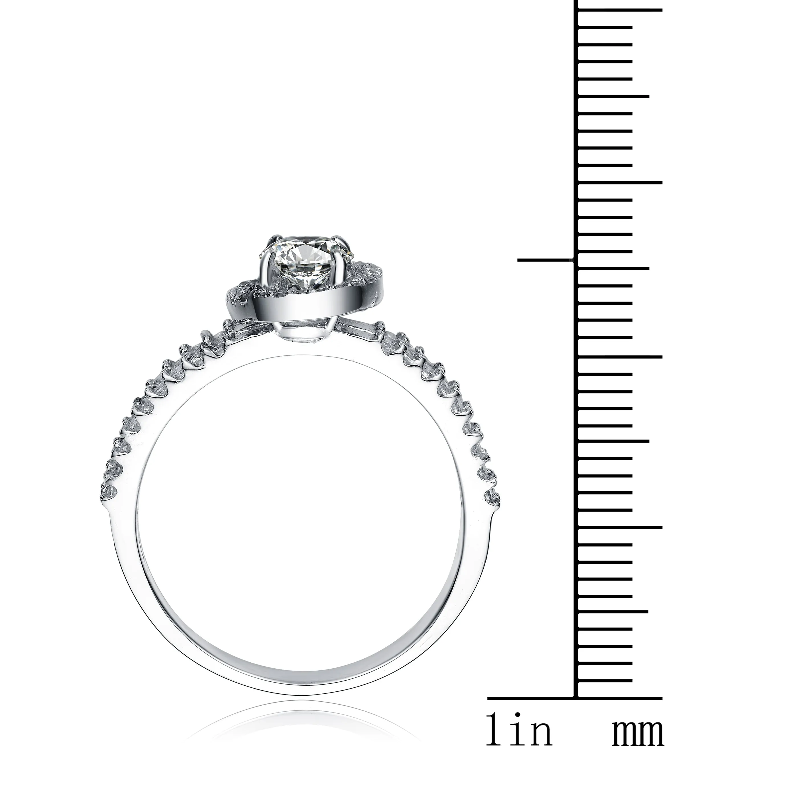 Sterling Silver Cubic Zirconia Solitaire with Two Row Last Pair Ring