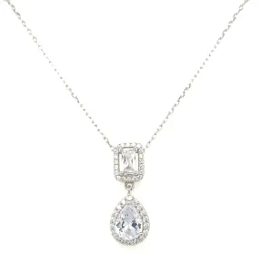 Sterling Silver Cz Halo Drop Pendant