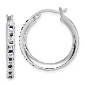 Sterling Silver Diamond & Blue Sapphire Round Hoop Earrings