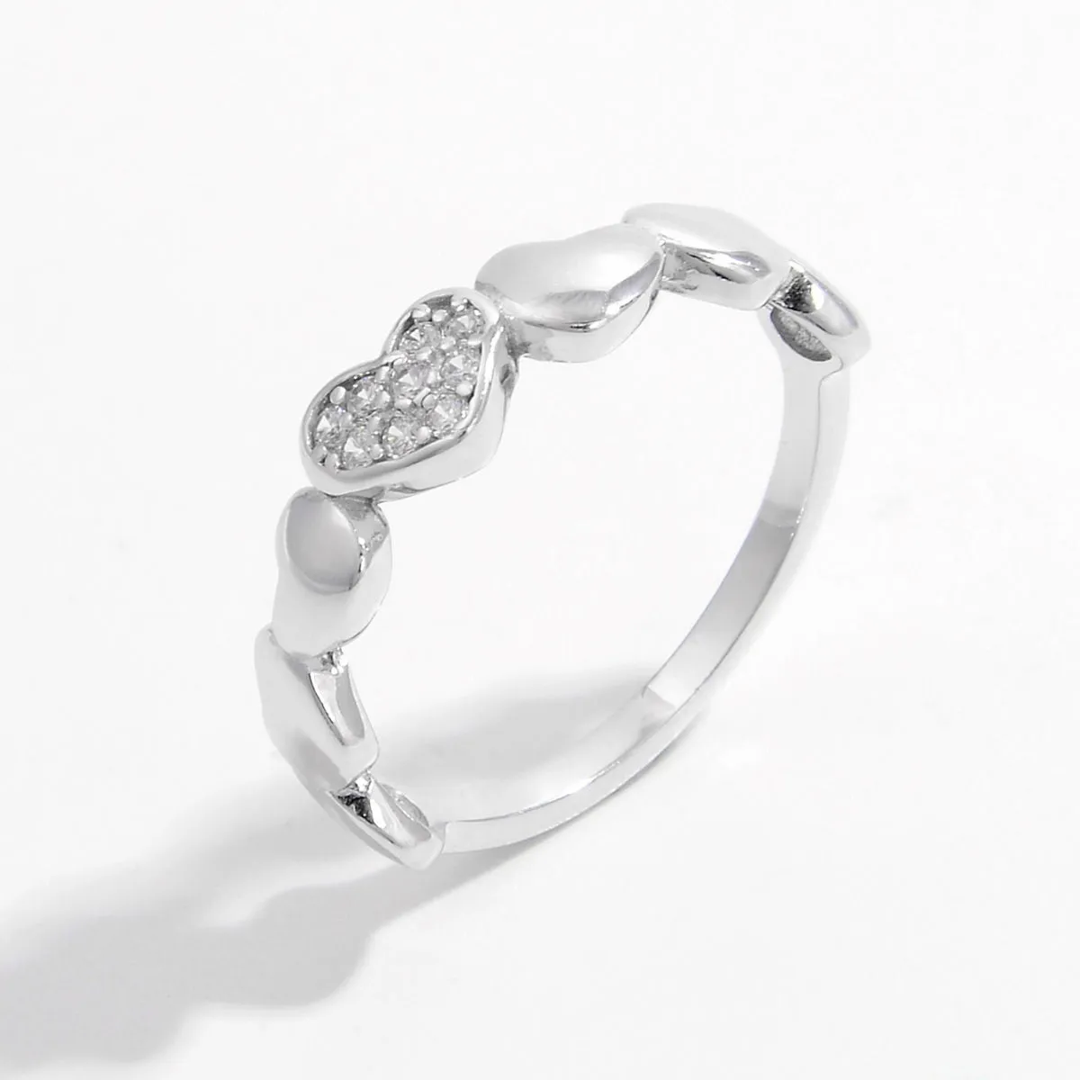 Sterling Silver Inlaid Zircon Heart Ring