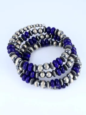 Sterling Silver Lapis Bead Wrap Bracelet