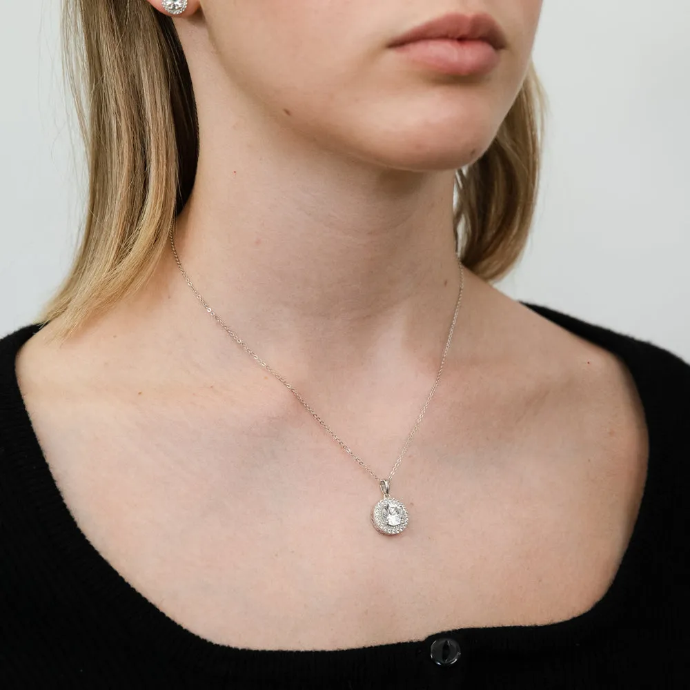 Sterling Silver Natural White Sapphire Pendant and Earring Set