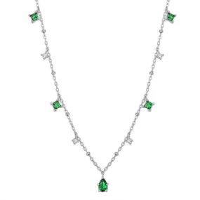 Sterling Silver Necklace with Emerald Green and Clear Crystal Accents – Elegant Minimalist Jewelry jltn0529