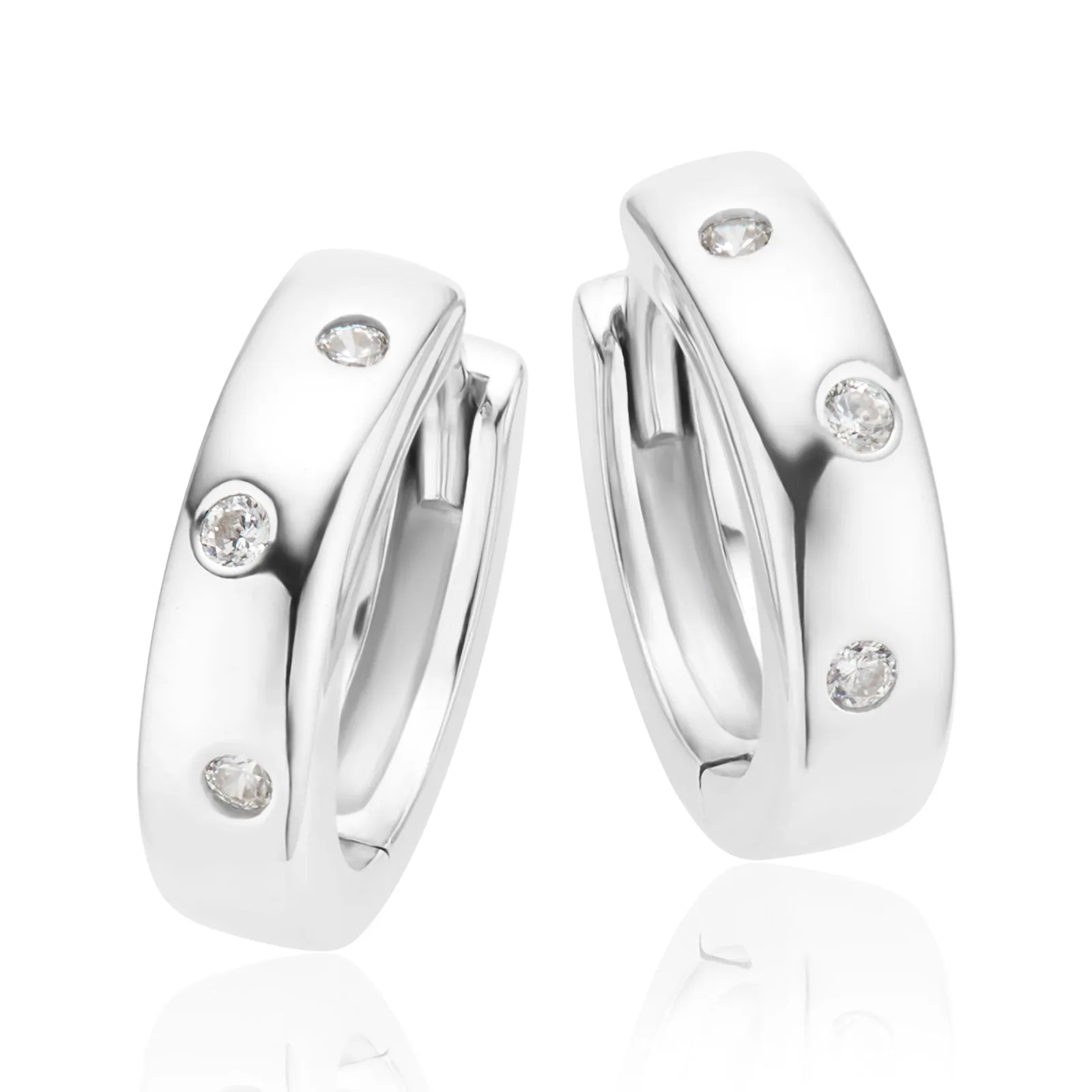 Sterling Silver Round Cut White Cubic Zirconia Huggie Earrings